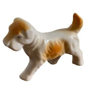 Vintage Dog Brown & White Porcelain Figure Japan 2" Tall